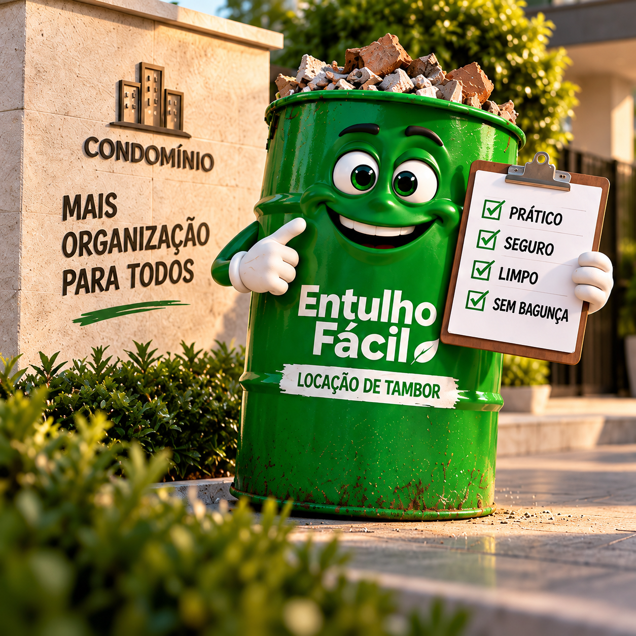 Tambor de entulho em um condomínio