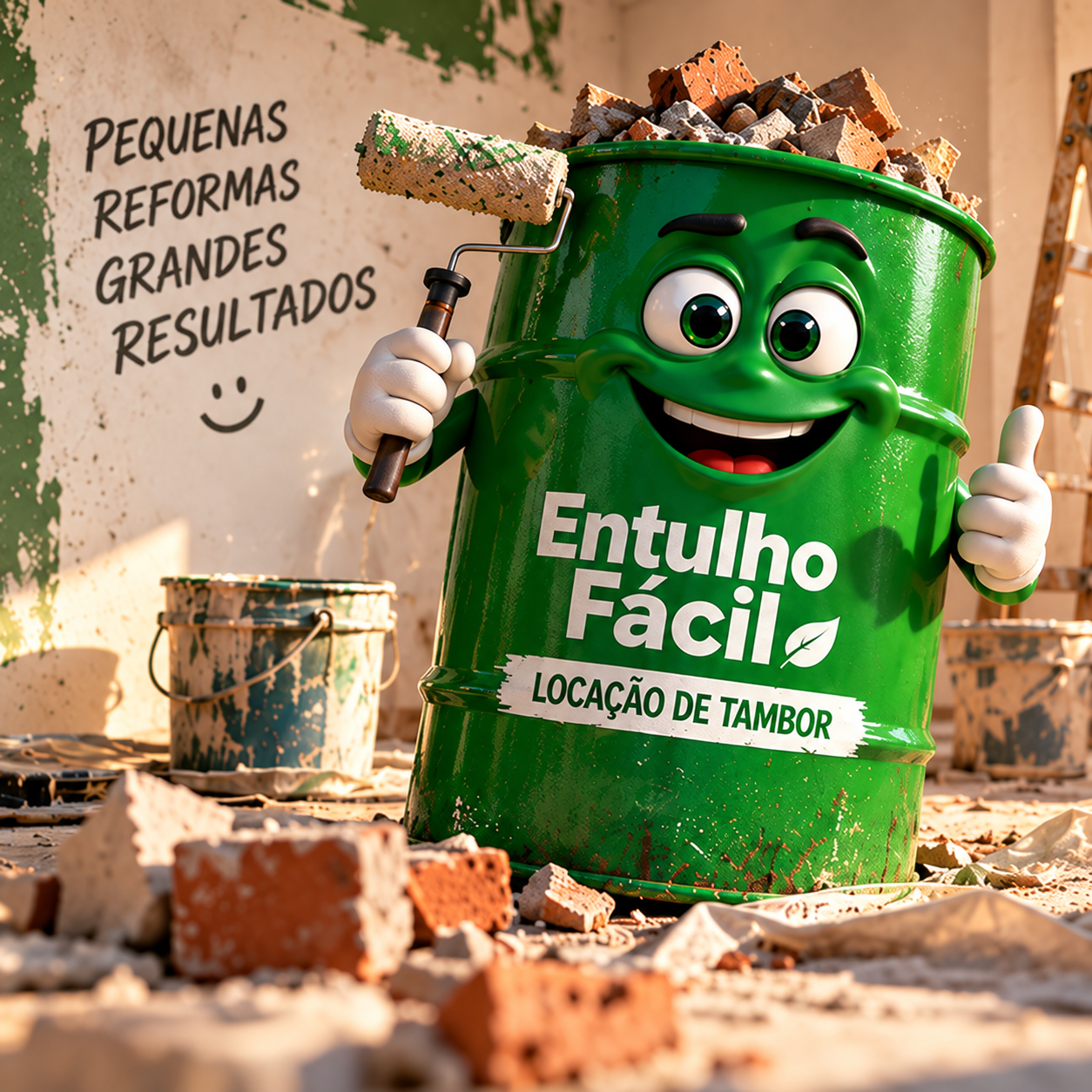 Tambor de entulho em uma reforma residencial